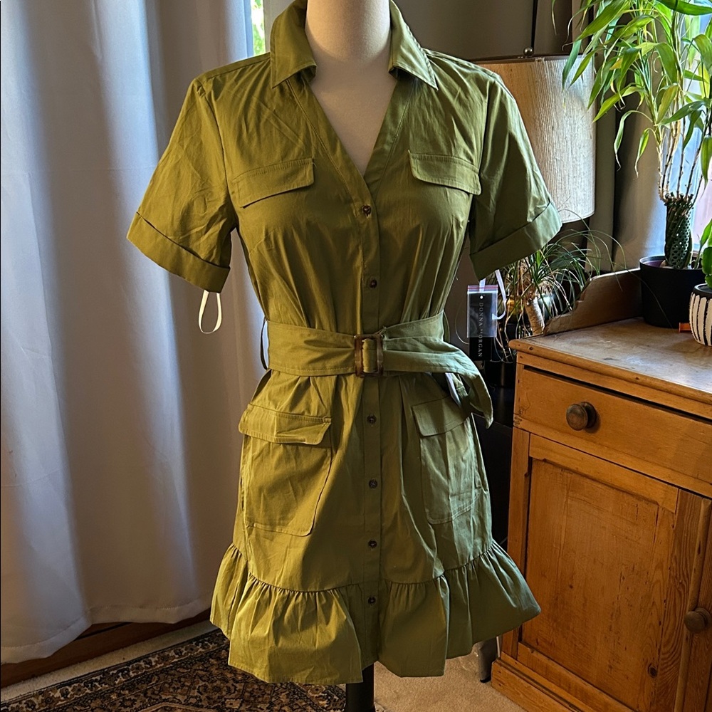 Donna Morgan Olive Belted Shirt Dress